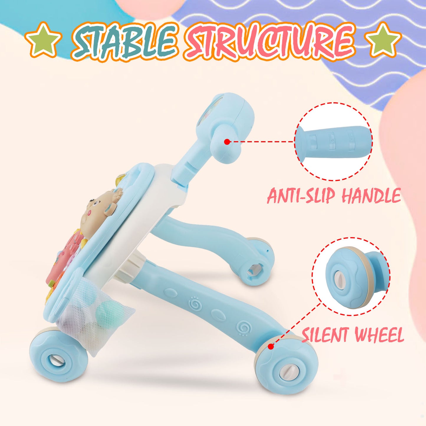 Baby Walkers for Boys, Baby Push Walkers for Babies, 3 In 1 Push Toys, Baby Walker Table & Activity Center, Early Learning Toy for Infant 6-18 Months, Blue Baby Walker Toy for Babies Learning to Walk