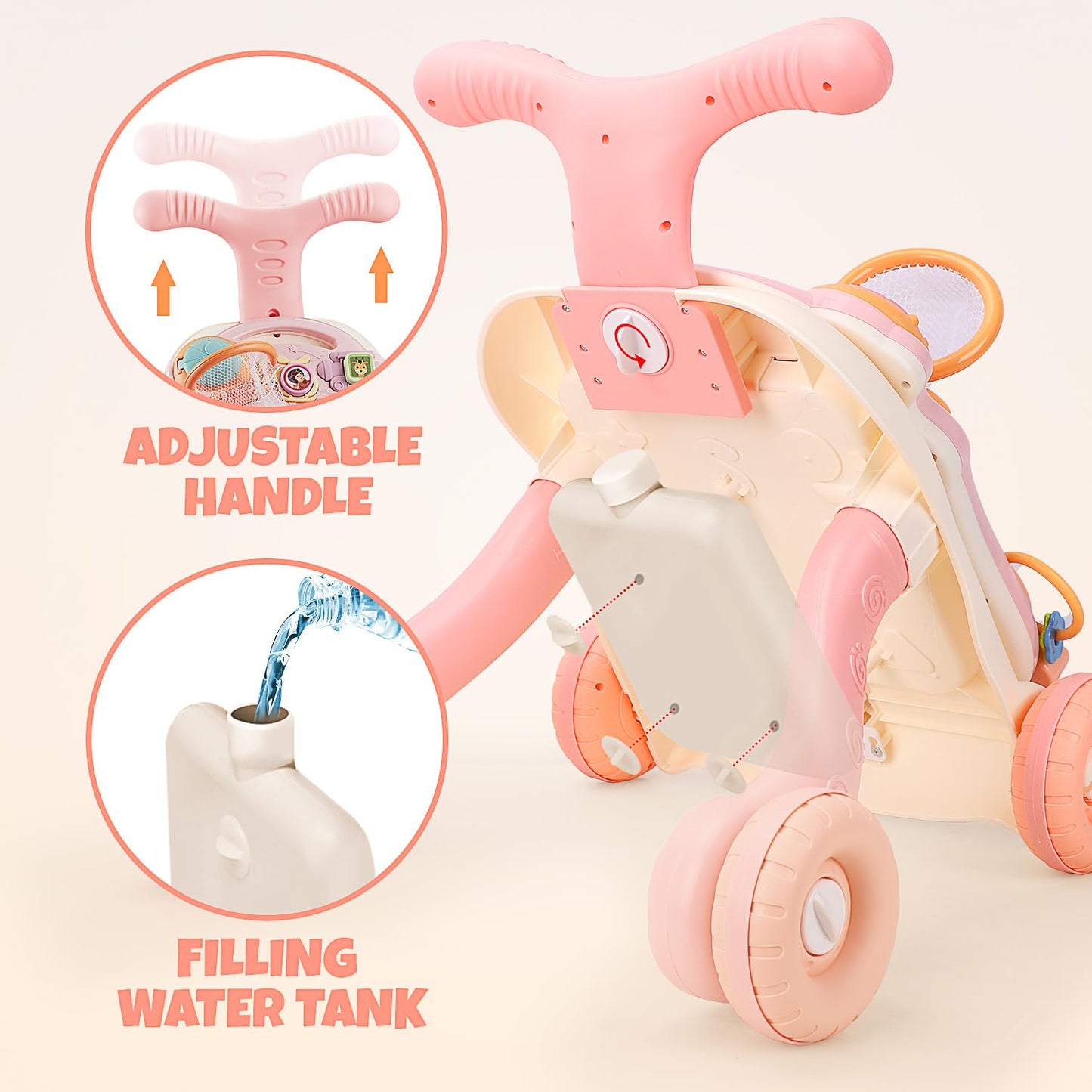 Baby Walkers for Girls, Baby Push Walkers for Babies, 3 In 1 Push Toys, Baby Walker Table & Activity Center, Early Learning Toy for Infant 6-18 Months, Pink Baby Walker Toy for Babies Learn to Walk
