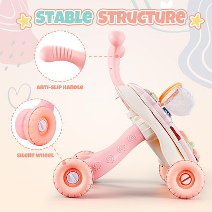 Baby Walkers for Girls, Baby Push Walkers for Babies, 3 In 1 Push Toys, Baby Walker Table & Activity Center, Early Learning Toy for Infant 6-18 Months, Pink Baby Walker Toy for Babies Learn to Walk