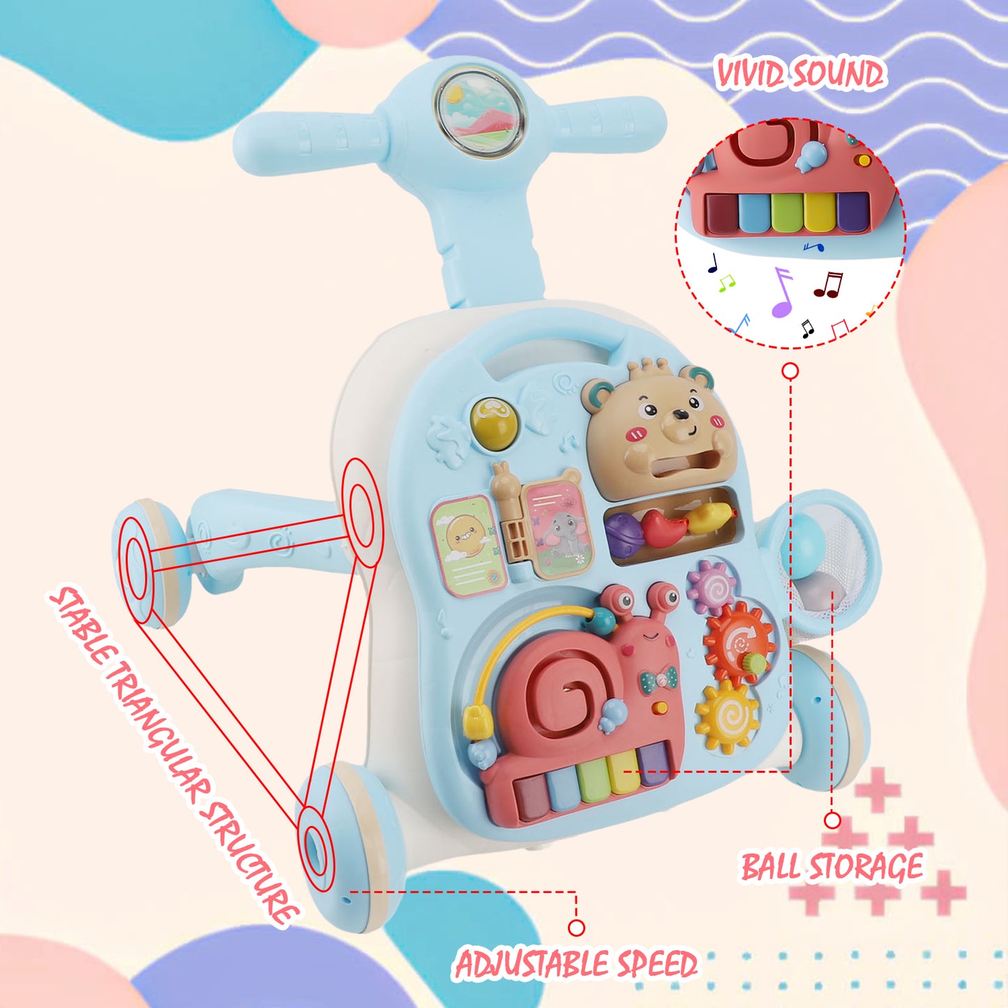 Baby Walkers for Boys, Baby Push Walkers for Babies, 3 In 1 Push Toys, Baby Walker Table & Activity Center, Early Learning Toy for Infant 6-18 Months, Blue Baby Walker Toy for Babies Learning to Walk