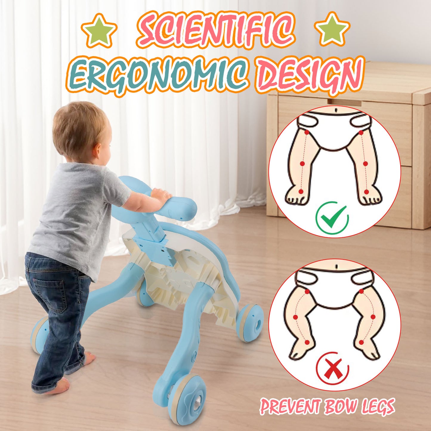 Baby Walkers for Boys, Baby Push Walkers for Babies, 3 In 1 Push Toys, Baby Walker Table & Activity Center, Early Learning Toy for Infant 6-18 Months, Blue Baby Walker Toy for Babies Learning to Walk