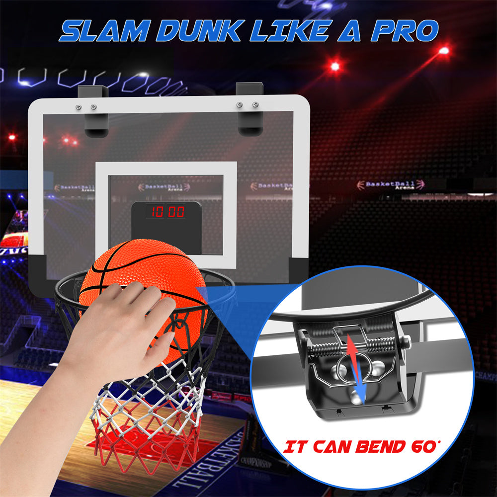 Indoor Basketball Hoop Set with Ball for Room&Wall, Mini Basketball Hoop over the Door with Electronic Scoreboard for Kids Adults Teens Birthday Toy Christmas Gifts, Foldable Steel Rim