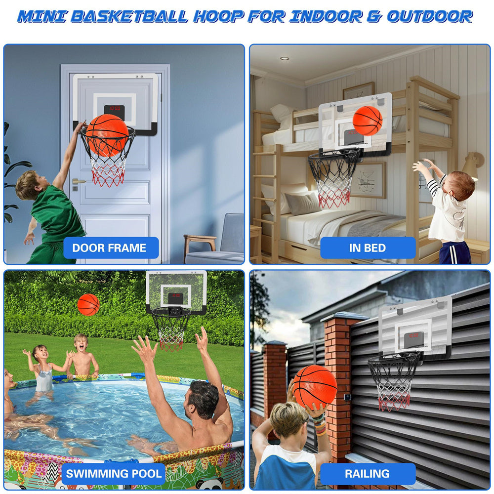 Indoor Basketball Hoop Set with Ball for Room&Wall, Mini Basketball Hoop over the Door with Electronic Scoreboard for Kids Adults Teens Birthday Toy Christmas Gifts, Foldable Steel Rim