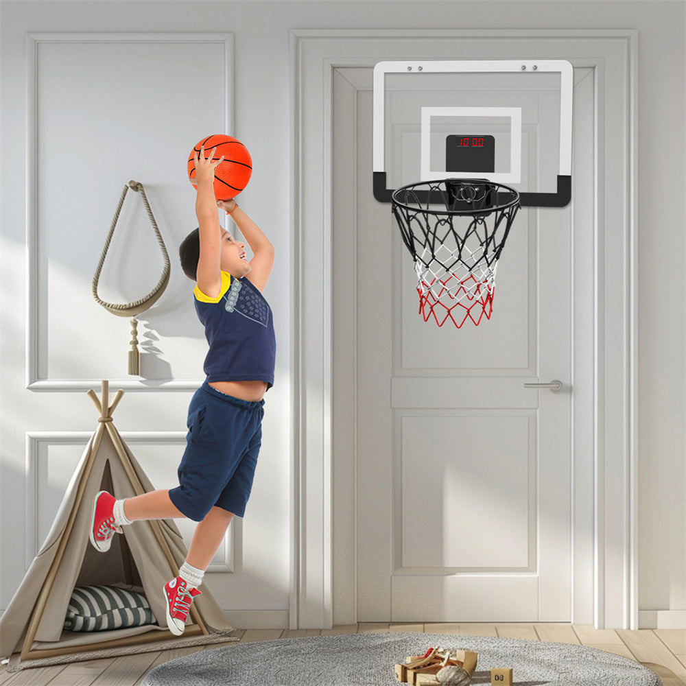 Indoor Basketball Hoop Set with Ball for Room&Wall, Mini Basketball Hoop over the Door with Electronic Scoreboard for Kids Adults Teens Birthday Toy Christmas Gifts, Foldable Steel Rim