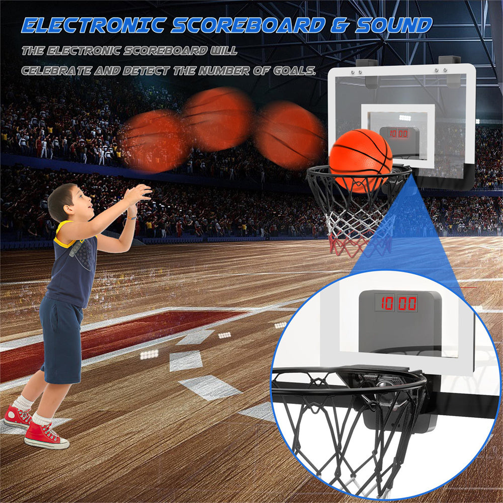 Indoor Basketball Hoop Set with Ball for Room&Wall, Mini Basketball Hoop over the Door with Electronic Scoreboard for Kids Adults Teens Birthday Toy Christmas Gifts, Foldable Steel Rim
