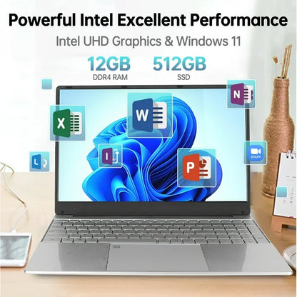 15.6 inch Laptops, Windows 11 Student Laptop Computer with 12GB RAM 512GB SSD, 2.9GHz Quad Core Intel N5095, WiFi, Bluetooth, Fingerprint, Backlit Keyboard, 1920*1080 FHD IPS Screen, Silver
