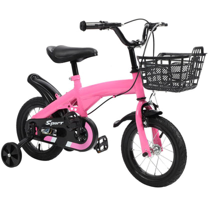 12 Inch Kids Bike with Training Wheels, Children Bike with Adjustable Handlebar, Kids Bicycle for Boys Girls Toddlers Age 1 to 5, 2-in-1 Toddler Bike with Handbrake/Bell/Pedals, up to 110lbs