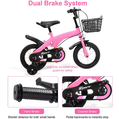 12 Inch Kids Bike with Training Wheels, Children Bike with Adjustable Handlebar, Kids Bicycle for Boys Girls Toddlers Age 1 to 5, 2-in-1 Toddler Bike with Handbrake/Bell/Pedals, up to 110lbs