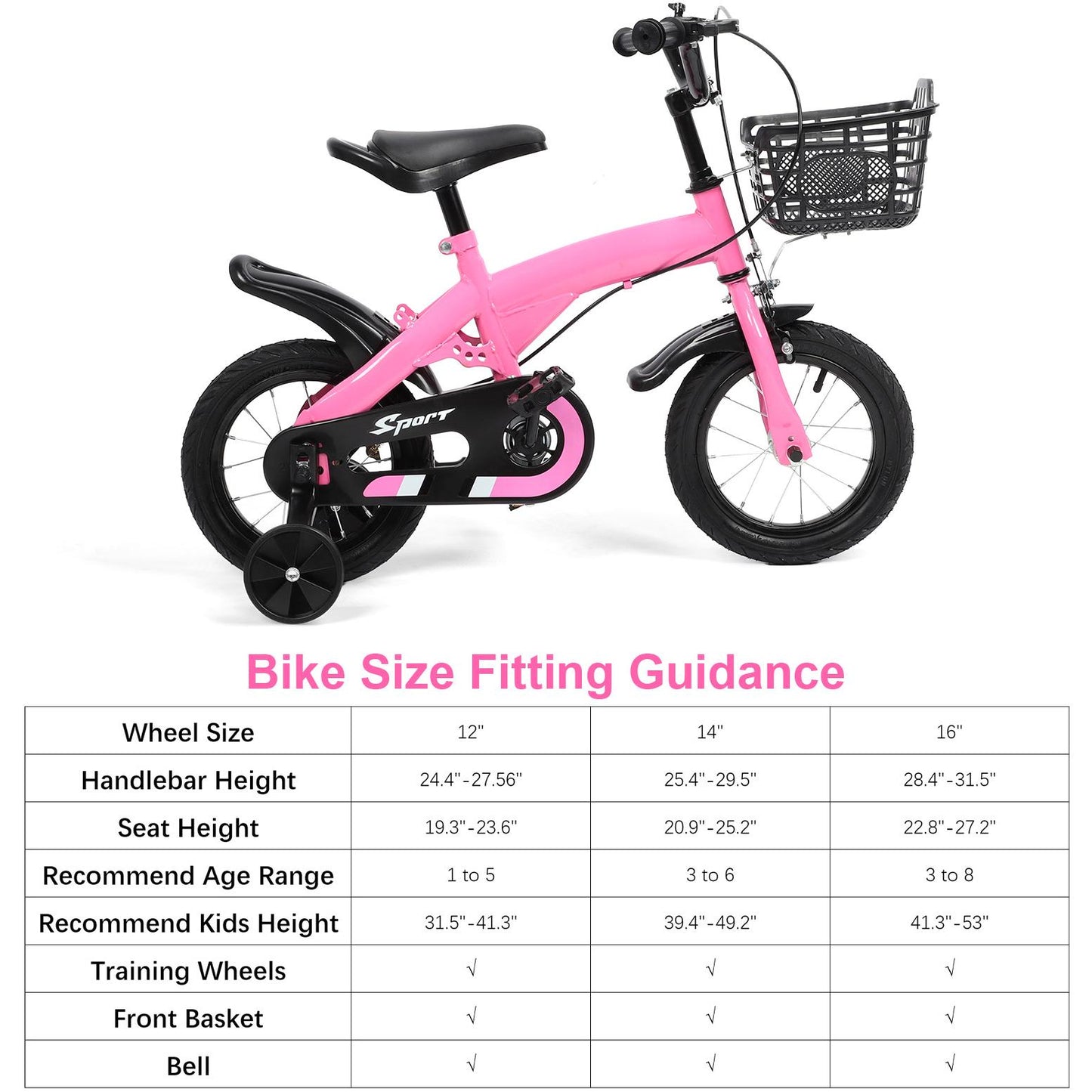 12 Inch Kids Bike with Training Wheels, Children Bike with Adjustable Handlebar, Kids Bicycle for Boys Girls Toddlers Age 1 to 5, 2-in-1 Toddler Bike with Handbrake/Bell/Pedals, up to 110lbs
