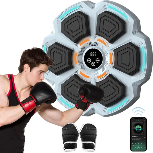 New Smart Music Boxing Machine with Boxing Gloves, Bluetooth Training Machine with LED Electronic Wall Mounted, Music Boxing Target Workout Punching Equipment for Kids and Adults