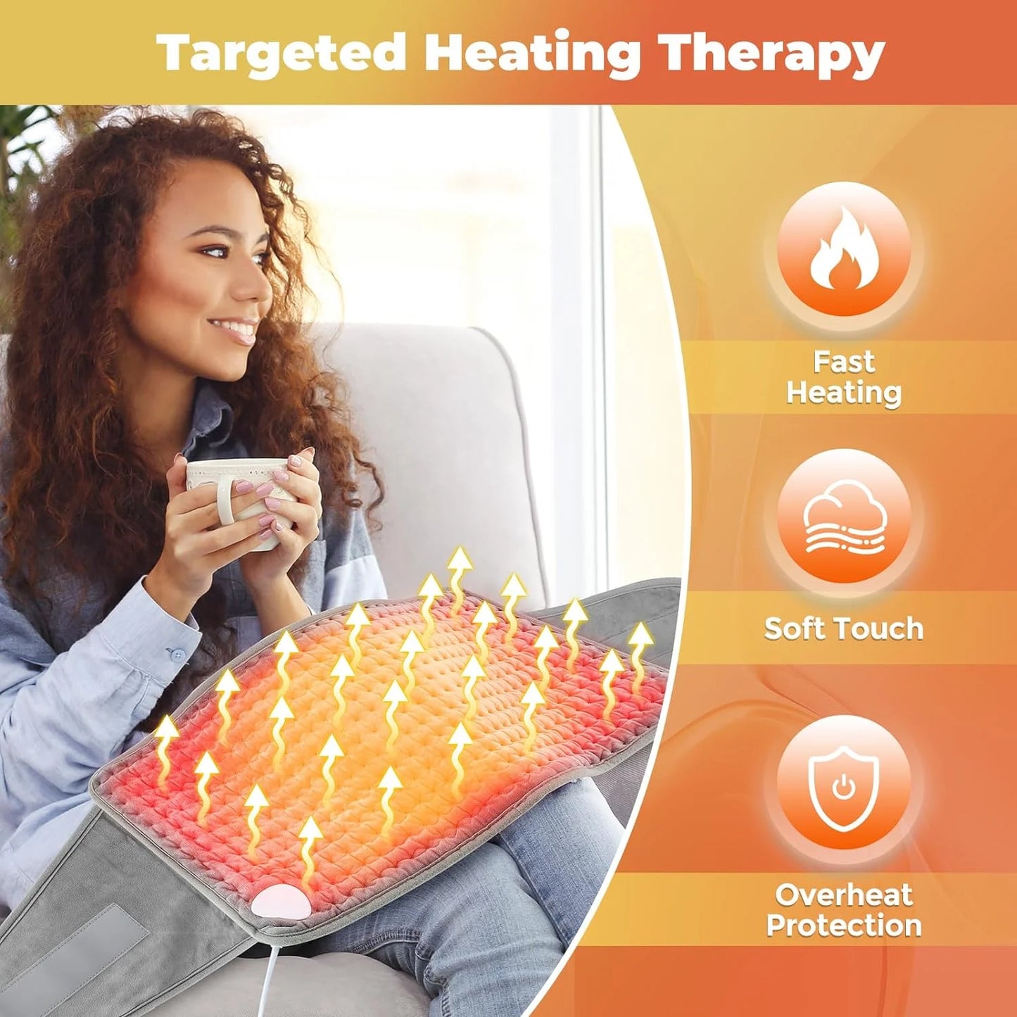 Heating Pad for Back Pain Relief, 12"x50" Electric Heating Pad with Auto Shut off/LCD Controller, Soft Heating Pad with 9 Heating Levels & 4 Time Settings for Back Neck Shoulder Stress Cramps Relief