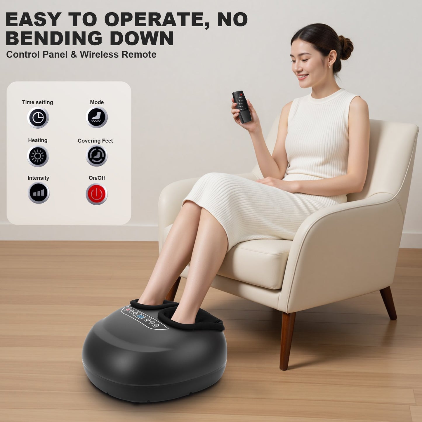 Foot Massager Machine with Heat & Remote, Deep Kneading Therapy, Air Compression, Improve Blood Circulation and Foot Wellness,Relax for Home Office, Black
