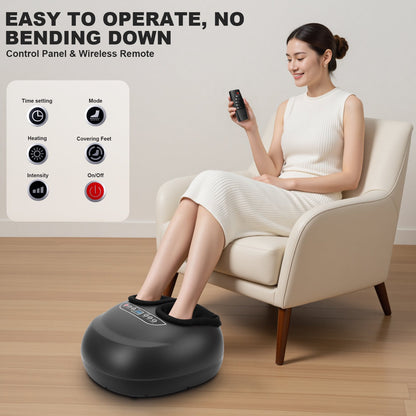 Foot Massager Machine with Heat & Remote, Deep Kneading Therapy, Air Compression, Improve Blood Circulation and Foot Wellness,Relax for Home Office, Black