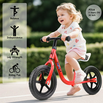12-Inch Balance Bike No Pedal Lightweight Bike for Boys Girls 1.5 to 4 Years Old, Toddler Bike with Adjustable Seat, Carry Handle