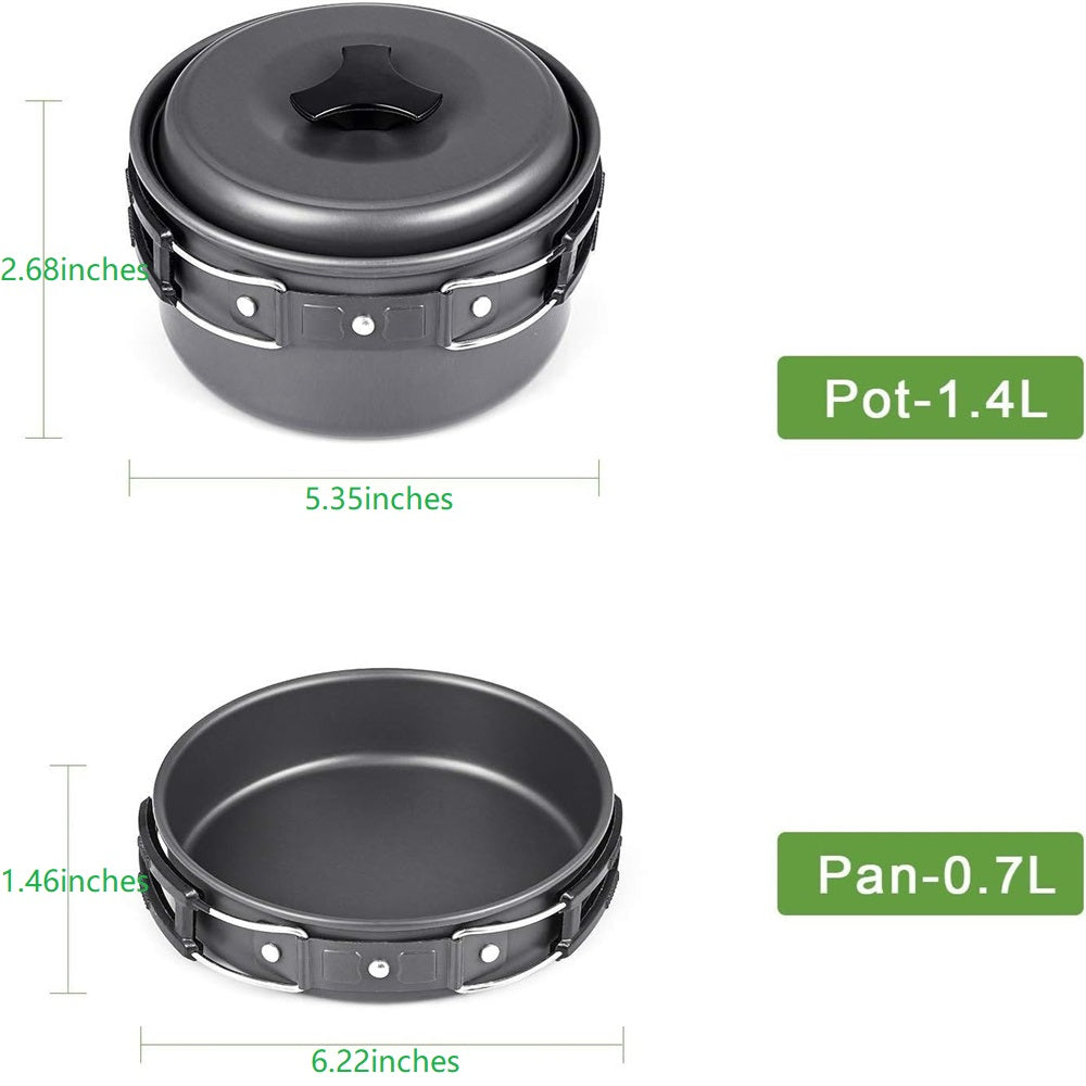 Eotvia 9pcs Camping Cookware Set, Aluminum Camping Cookware Kit with Non-stick Pan Pot, Folding Camping Cooking Set with Spoons Bowls Loofah Storage Bag for Camping Backpacking Outdoor Cooking Picnic