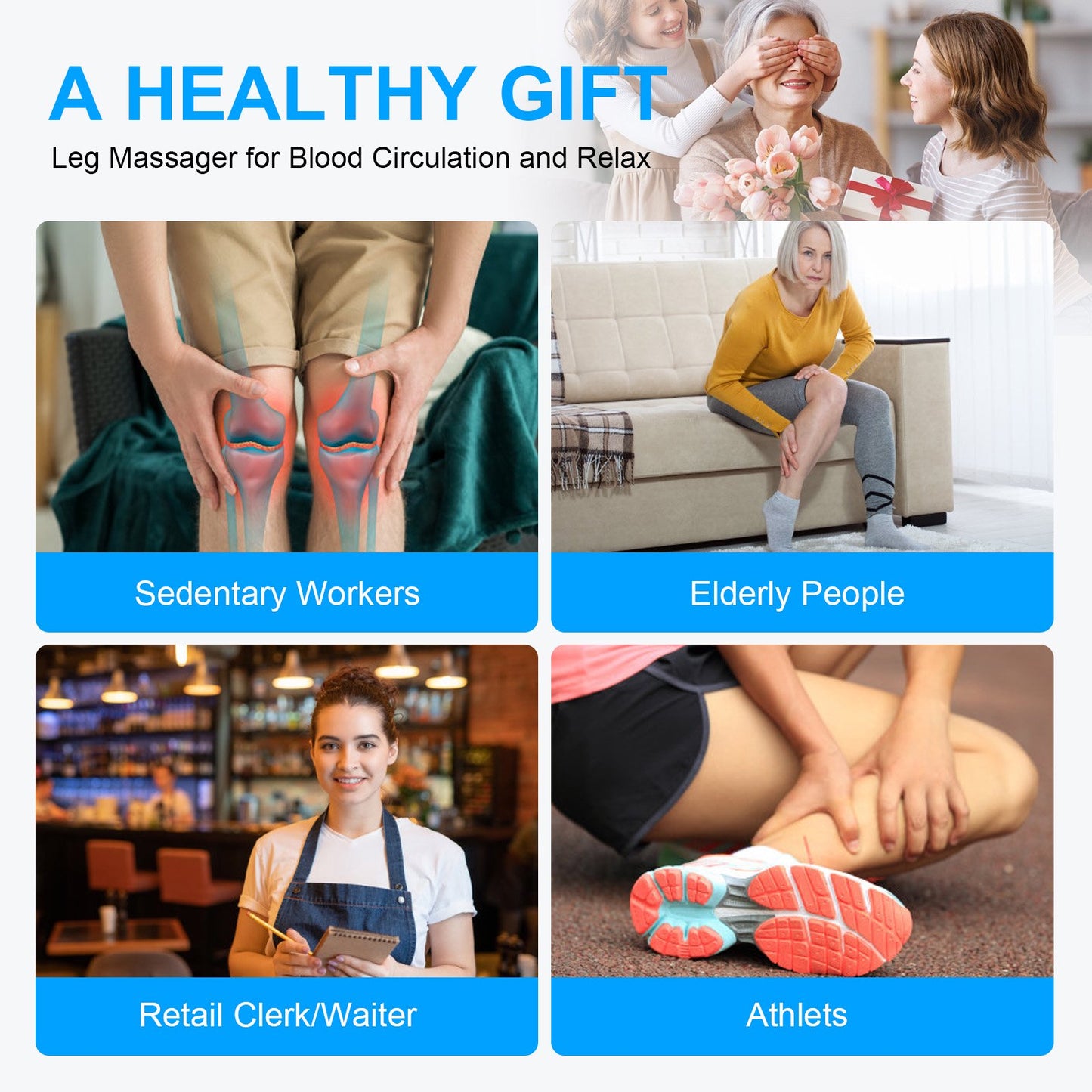 Leg Air Compression Massager with Heat, Foot and Calf Thigh Massage, 3 Modes and 3 Heating, Circulation Compression Boots Gift for Women, Wife, Mom
