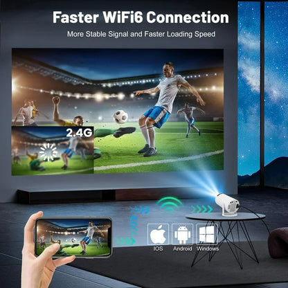 Mini Projector with WiFi and Bluetooth, 4K Outdoor Projector with 180°Adjustable Stand, Auto Keystone Movie Projector Compatible with TV Stick/IOS/Android/Laptop, Portable 1080P Full HD Proyector