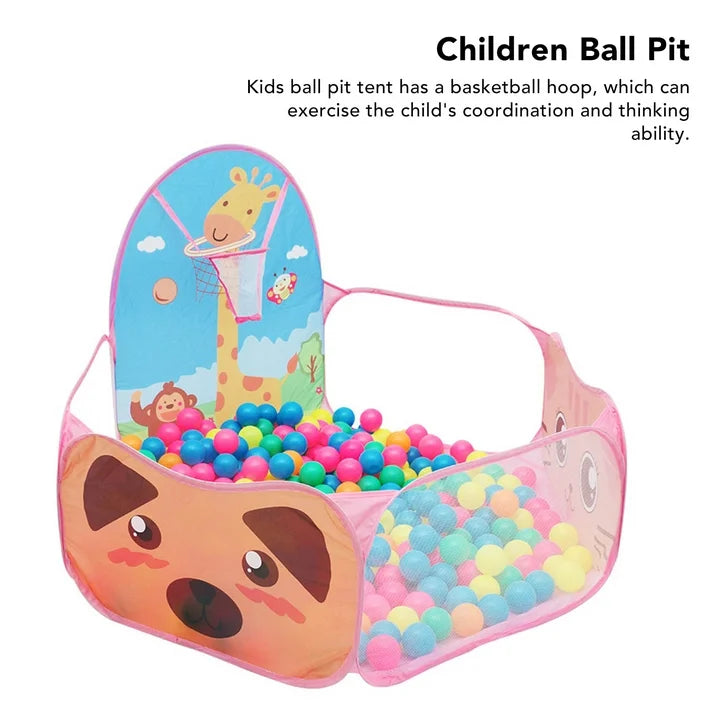 Kids Ball Pit with Basketball Hoop Baby Play Ball Pool Tent Cartoon Giraffe Safe Toddlers Tent for Indoor (No Ocean Balls)