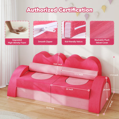 FAGINEY 14PC Modular Kids Play Couch, Foam Couch for Toddlers Set, DIY Toddler Sofa for Forts, for Boys and Girls, Pink