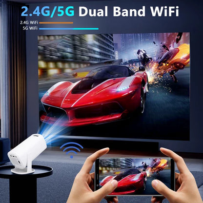 Smart Mini Projector with WiFi 6 and Bluetooth, 4K 1080P Full HD Support Portable Projector Auto Keystone 180° Rotatable, Android 11 Home Theater Projector for Phone/TV Stick/Laptop