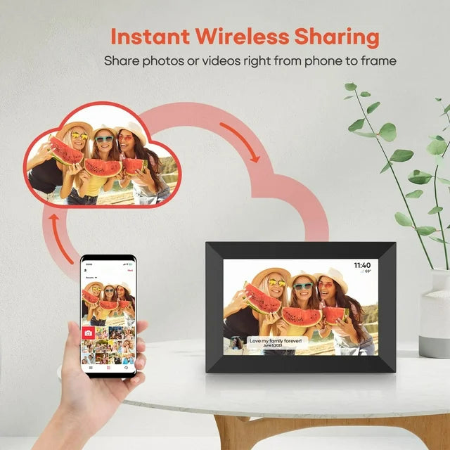 10.1" WiFi Digital Picture Frame 1280 * 800 HD IPS Touch Screen Digital Photo Frame with Built-in 16GB Memory, Auto-Rotate, Tabletop & Wall-Mounted Digital Frame, Share Photos Video via App, Black