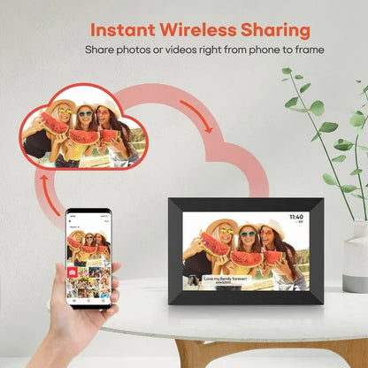 10.1" WiFi Digital Picture Frame 1280 * 800 HD IPS Touch Screen Digital Photo Frame with Built-in 16GB Memory, Auto-Rotate, Tabletop & Wall-Mounted Digital Frame, Share Photos Video via App, Black
