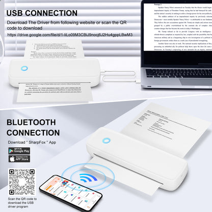 Wireless Portable Printers, Bluetooth Thermal Printer Support 8.5" X 11" US Letter & A4 Thermal Paper, Inkless Printer Compatible with Android iOS & Laptop for Travel Office Car Home, White