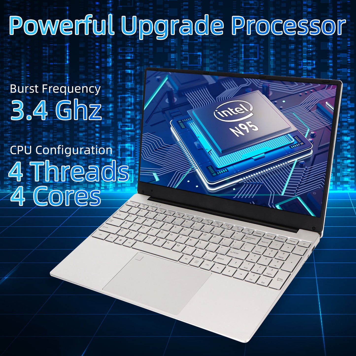 15.6 inch Laptop 512GB SSD 16GB DDR4 Windows 11 Notebook Computer, Quad-Core Intel N95 up to 3.4GHz, with WiFi, Bluetooth, Fingerprint, Backlit Keyboard, 1920*1080 FHD IPS Screen, Silver