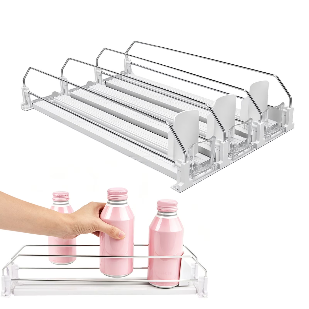 Drink Organizer for Fridge Automatic Drink Dispenser 12-20oz Soda Can Dispenser for Refrigerator Holds Up to 15 Cans 3 Row