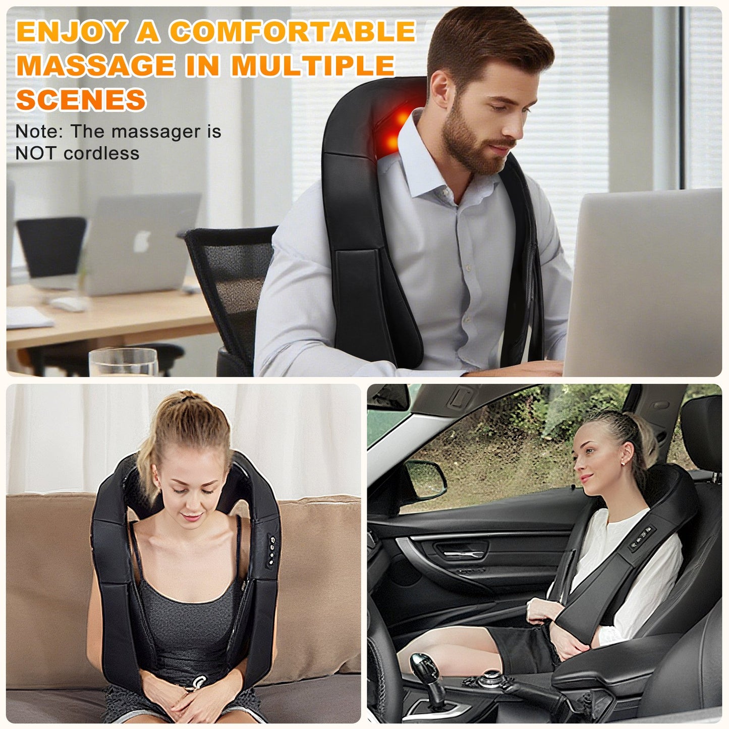 Back and Neck Massager with Heat, Deep Tissue 3D Kneading Shiatsu Neck Shoulder Massage, Electric Massage Pillow, Best Gifts for Mom Dad Seniors (NOT Cordless)