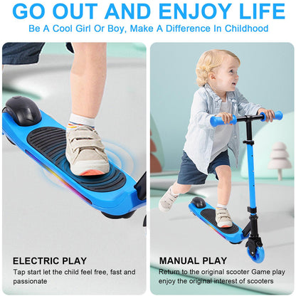 Electric Scooter for Kids Ages 6-12, Blue Powered E Scooter with Colorful LED Lights, Foldable Electric Scooter with 3 Adjustable Height, Anti-Slip Handlebar, 60W Motor,Max 5Mile & 3Mph,up to 132lbs