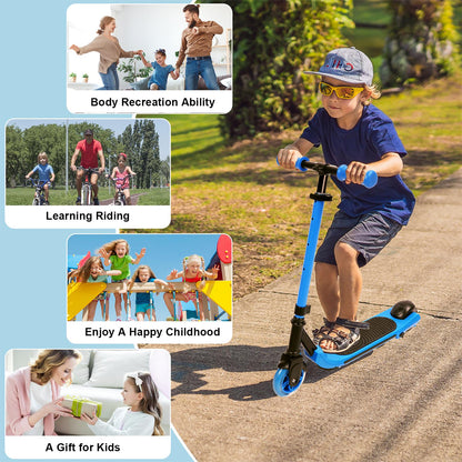 Electric Scooter for Kids Ages 6-12, Blue Powered E Scooter with Colorful LED Lights, Foldable Electric Scooter with 3 Adjustable Height, Anti-Slip Handlebar, 60W Motor,Max 5Mile & 3Mph,up to 132lbs