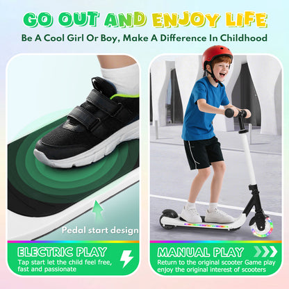EOTVIA Electric Scooter for Kids Ages 6-12, White Powered E Scooter w/Colorful LED Lights, Foldable Electric Scooter w/3 Adjustable Height, Anti-Slip Handlebar,60W Motor,Max 5Mile & 3Mph,up to 132lbs