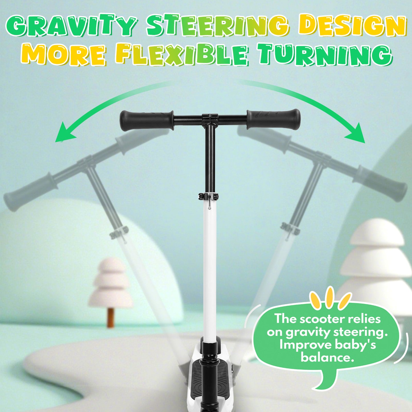 EOTVIA Electric Scooter for Kids Ages 6-12, White Powered E Scooter w/Colorful LED Lights, Foldable Electric Scooter w/3 Adjustable Height, Anti-Slip Handlebar,60W Motor,Max 5Mile & 3Mph,up to 132lbs