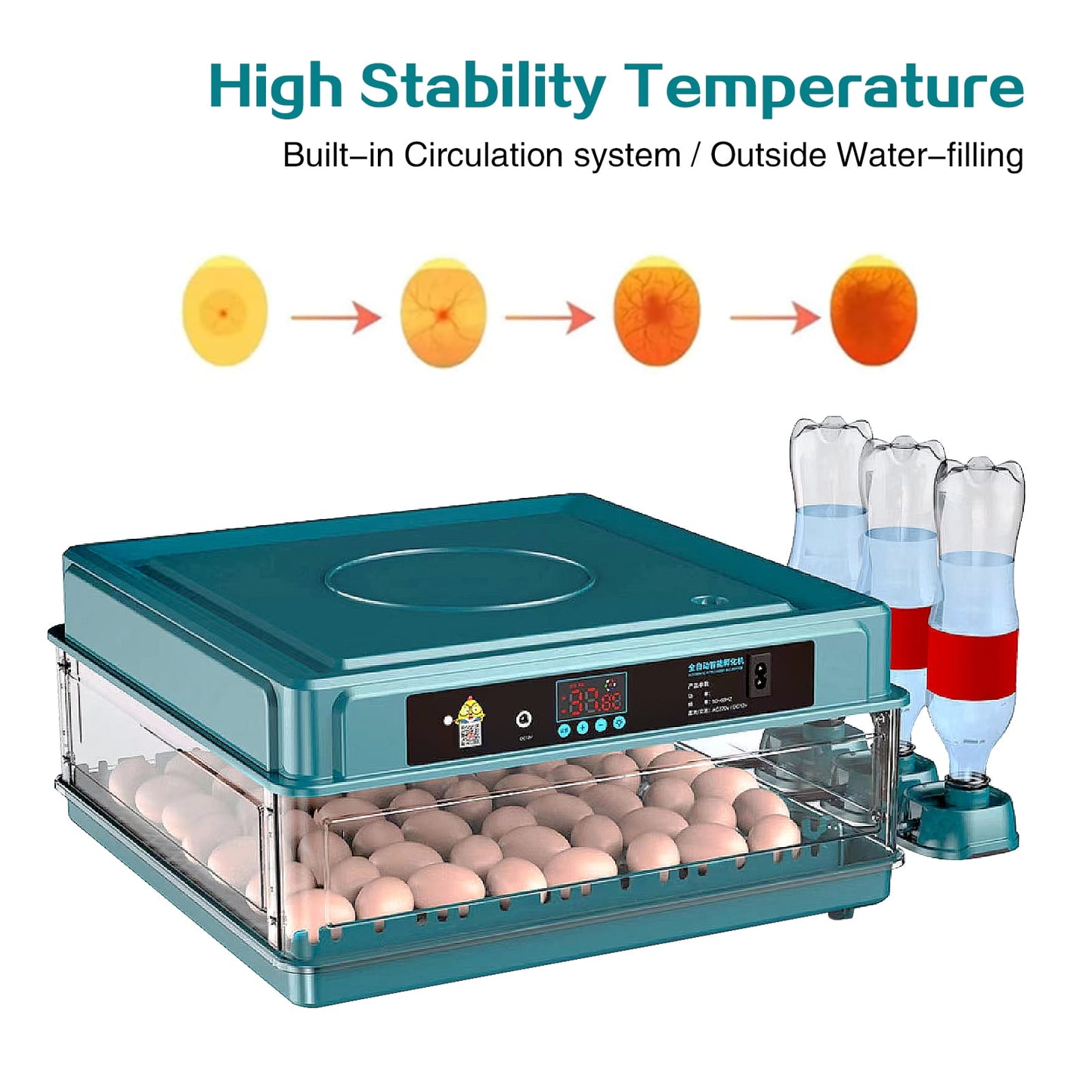 Mgaxyff Egg Incubator,48 Eggs Incubator with Automatic Egg Turning,Temperature and Humidity Monitoring,LED Candler,for Chickens Ducks Birds