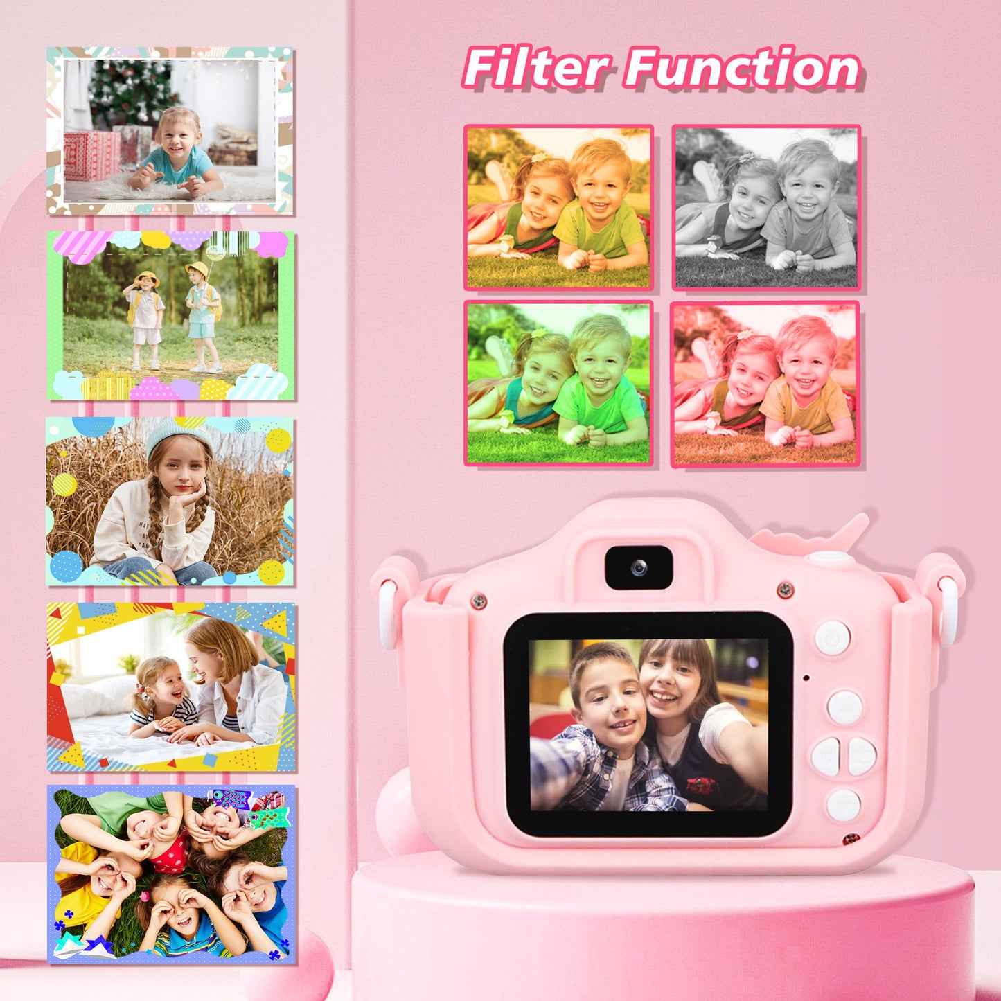 Kids Camera 1080P HD Digital Selfie Video Camera Toy for Toddler 3 4 5 6 7 8 Years Old, with 32GB SD Card and Silicone Cover, Christmas Birthday Gifts for Boys Girls