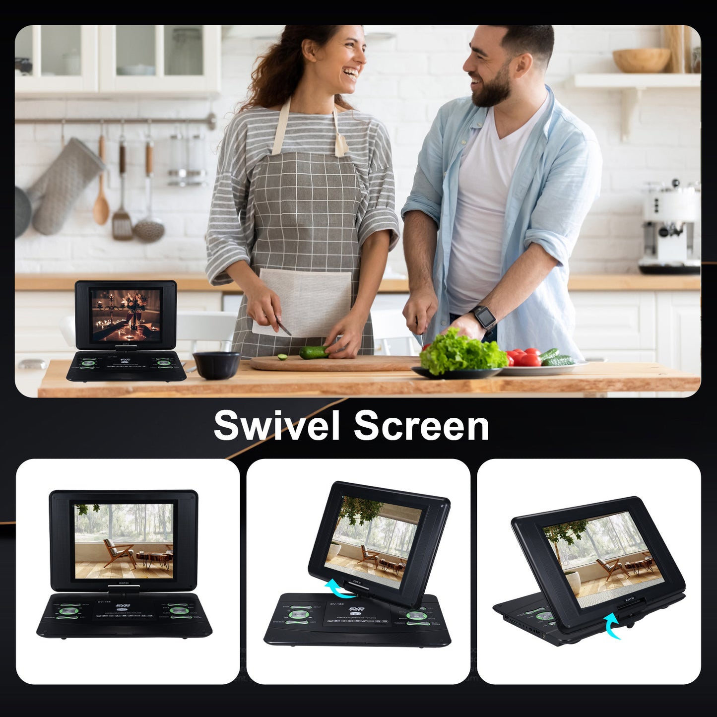 20.8" Portable DVD Player with 12.2" HD Screen for Car and Kids, Built-in Rechargeable Battery, Dual Stereo Speakers, Support CD/DVD/SD Card/USB/TV Sync, Remote Control, with Car Charger & AC Adapter