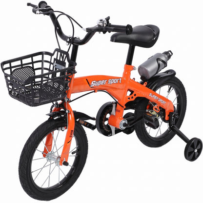 Kids Bike with Training Wheels, Height Adjustable Kid's Bicycle with Basket/Water Bottle/Inflator/Bell, Christmas Birthday New Year Xmas Gifts for Girls Boys Toddlers Kids 3 to 8 Years Old
