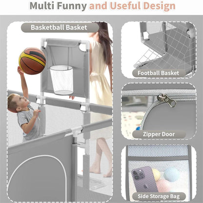 Extra Large Playpen For Toddlers, 71 Inch Baby Playpen With Basketball Hoop, No Gap Kids Playpen Fence Play Area With Door/Soccer Net, Ball Pits For Toddlers, Infant Safety Gates(No Balls)