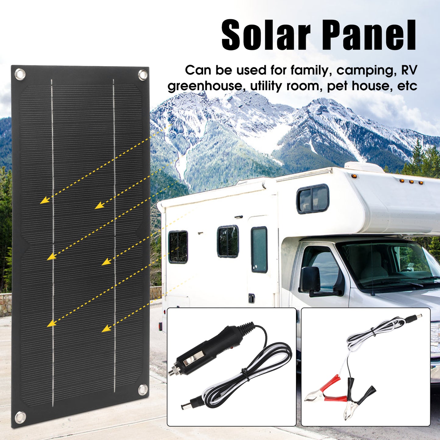 600W Solar Panel Kit, 12V 100A Solar Charge Controller Dual USB Outputs Portable Waterproof Solar Panel Set for Boat Camping Motorcycle Home Outdoor Lights RV Camera Generators, Black