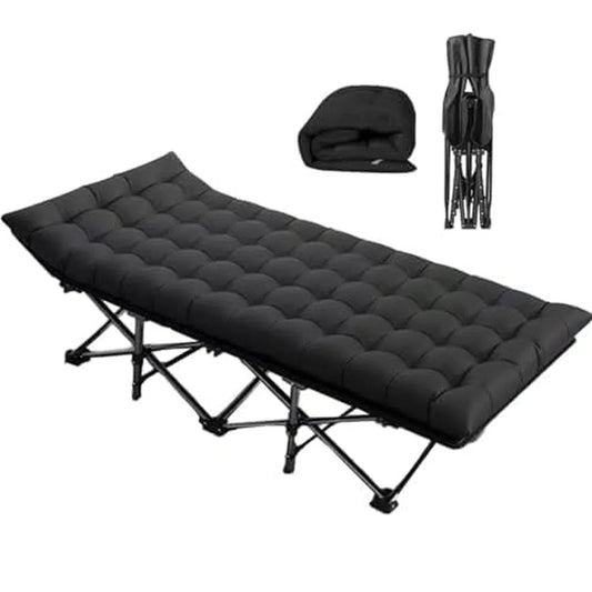 Folding Camping Cots for Adults, Portable Outdoor Camping Bed with Mattress, Heavy Duty Guest Bed Sleeping Cot Folding Bed for Camping Traveling Office Use, 74" x 26", Black, Supports 330 lbs