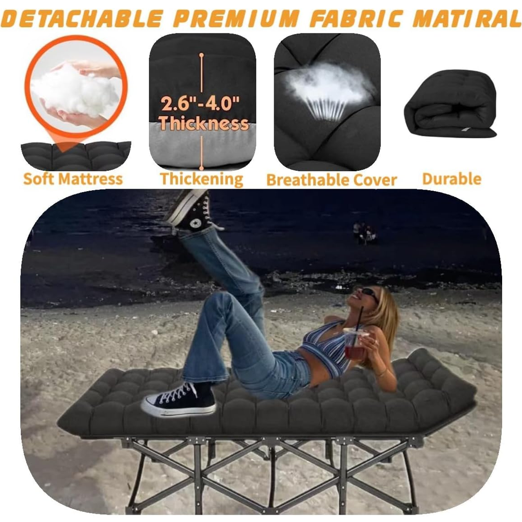 Folding Camping Cots for Adults, Portable Outdoor Camping Bed with Mattress, Heavy Duty Guest Bed Sleeping Cot Folding Bed for Camping Traveling Office Use, 74" x 26", Black, Supports 330 lbs