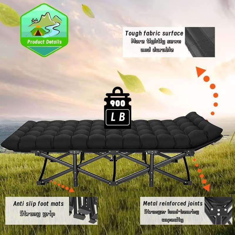 Folding Camping Cots for Adults, Portable Outdoor Camping Bed with Mattress, Heavy Duty Guest Bed Sleeping Cot Folding Bed for Camping Traveling Office Use, 74" x 26", Black, Supports 330 lbs