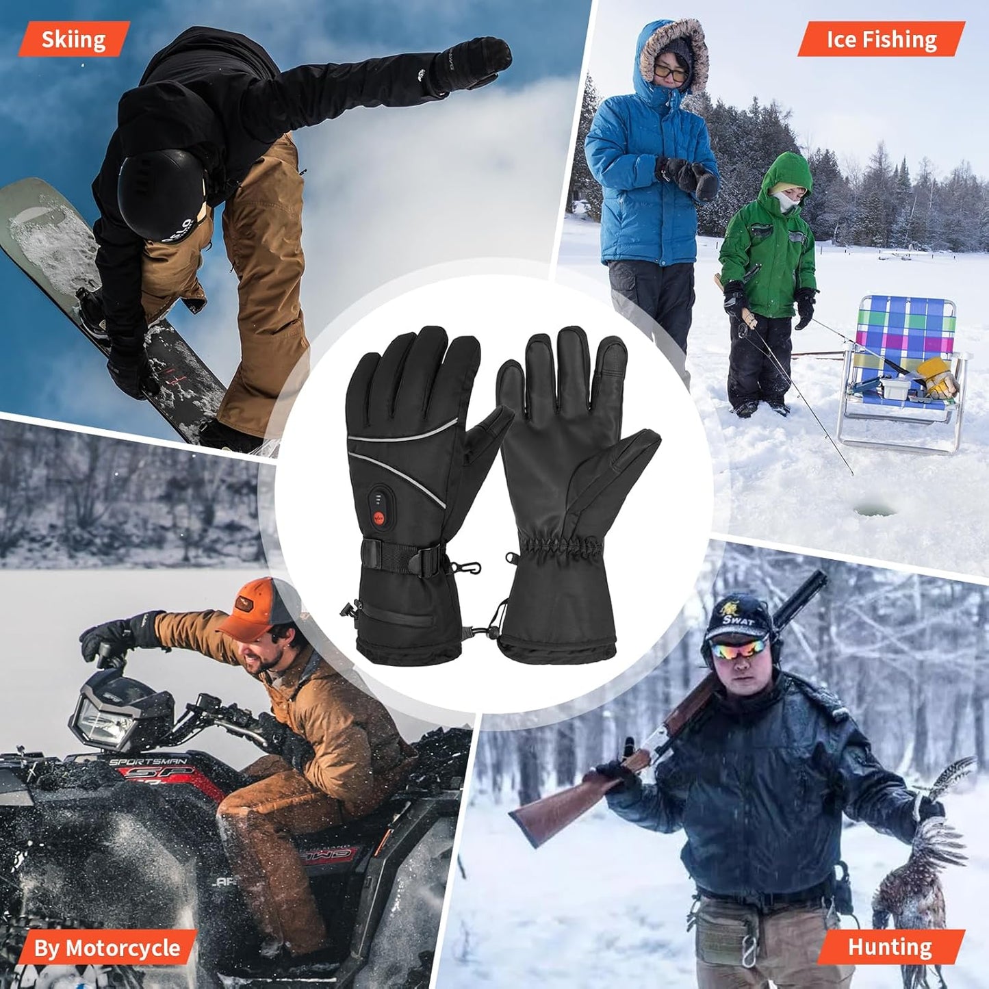 Heated Skiing Gloves Touchscreen Heated Gloves Unisex Rechargeable Battery Powered Electric Heating Glove For Winter Outdoor Snowboarding Hiking