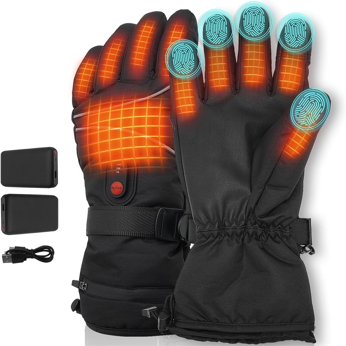 Heated Skiing Gloves Touchscreen Heated Gloves Unisex Rechargeable Battery Powered Electric Heating Glove For Winter Outdoor Snowboarding Hiking