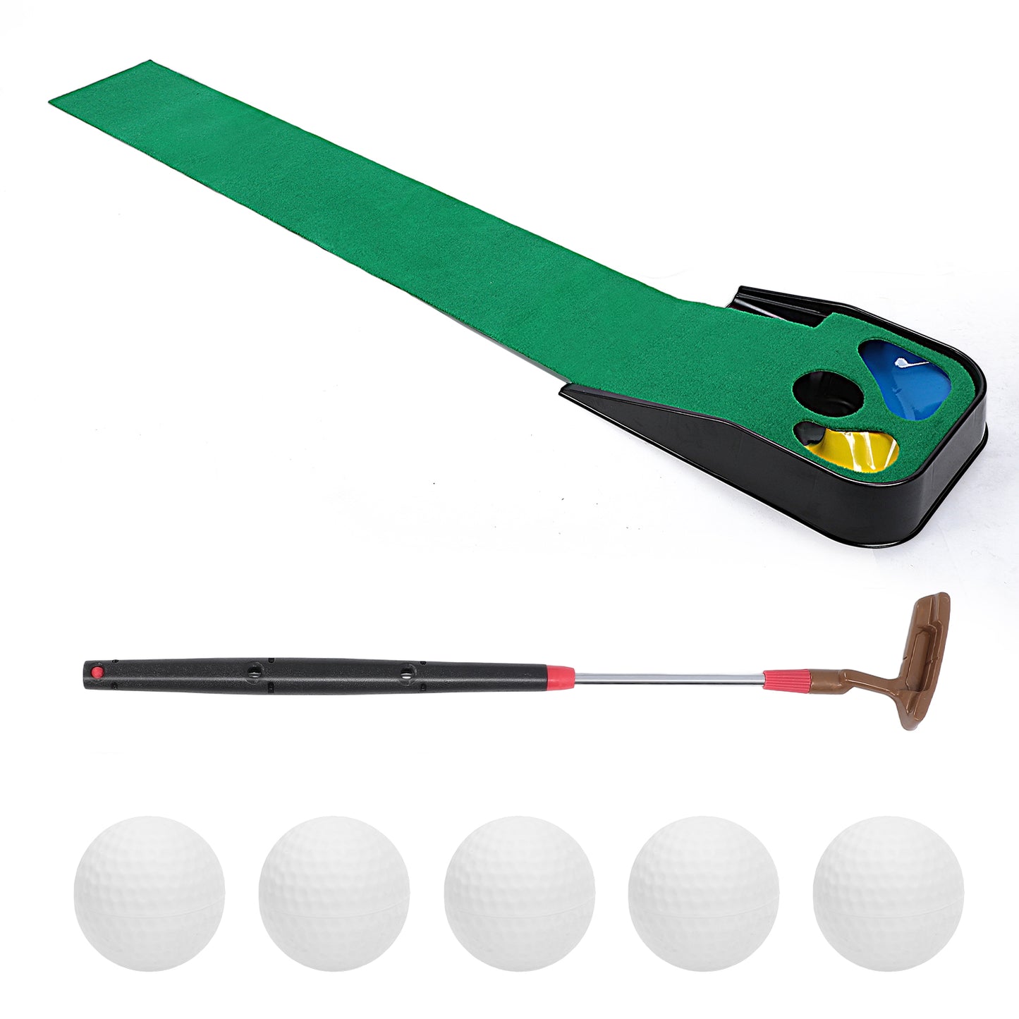 Eotvia Golf Putting Green, 79in Indoor Golf Putting Mat with Auto Ball Return, Golf Putting Set with 1 Telescopic Putter+5 Golf Balls, Mini Golf Game for Home Office Backyard Party, Golf Gifts for Men