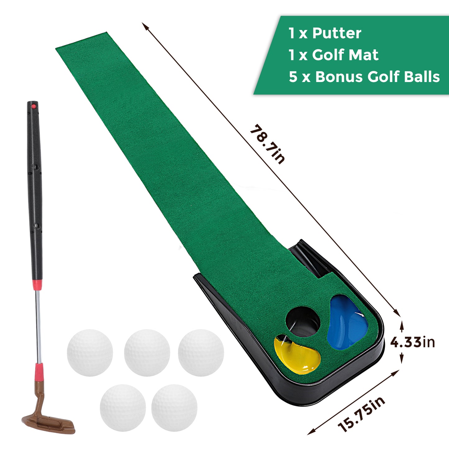 Eotvia Golf Putting Green, 79in Indoor Golf Putting Mat with Auto Ball Return, Golf Putting Set with 1 Telescopic Putter+5 Golf Balls, Mini Golf Game for Home Office Backyard Party, Golf Gifts for Men