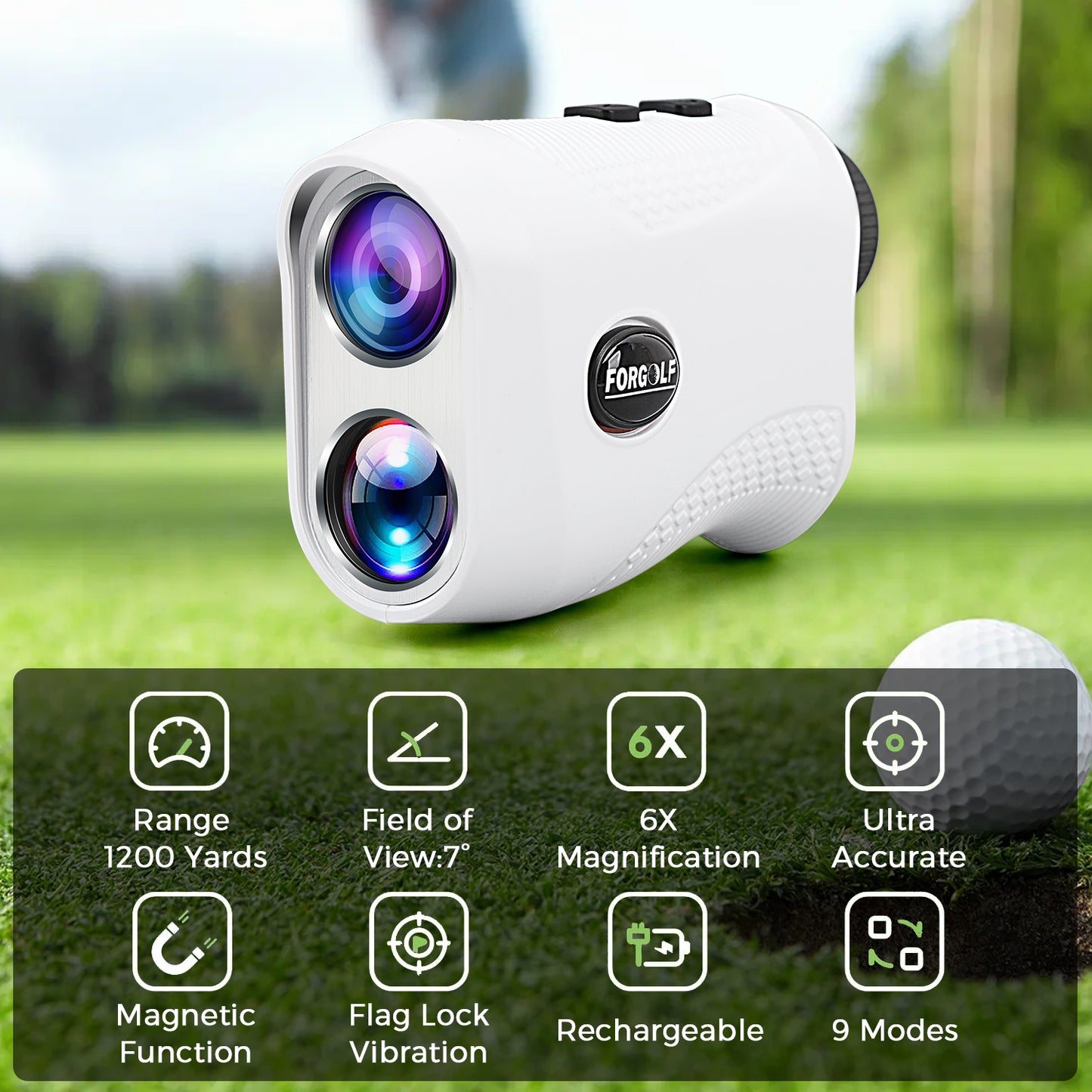 Golf Rangefinder with Slope, 1200 Yards Laser Golf Rangefinder, 6X Magnification, USB Rechargeable Golf Laser Rangefinder with Flag Lock Magnetic, Laser Rangefinder for Hunting Golfing, Gift for Teen