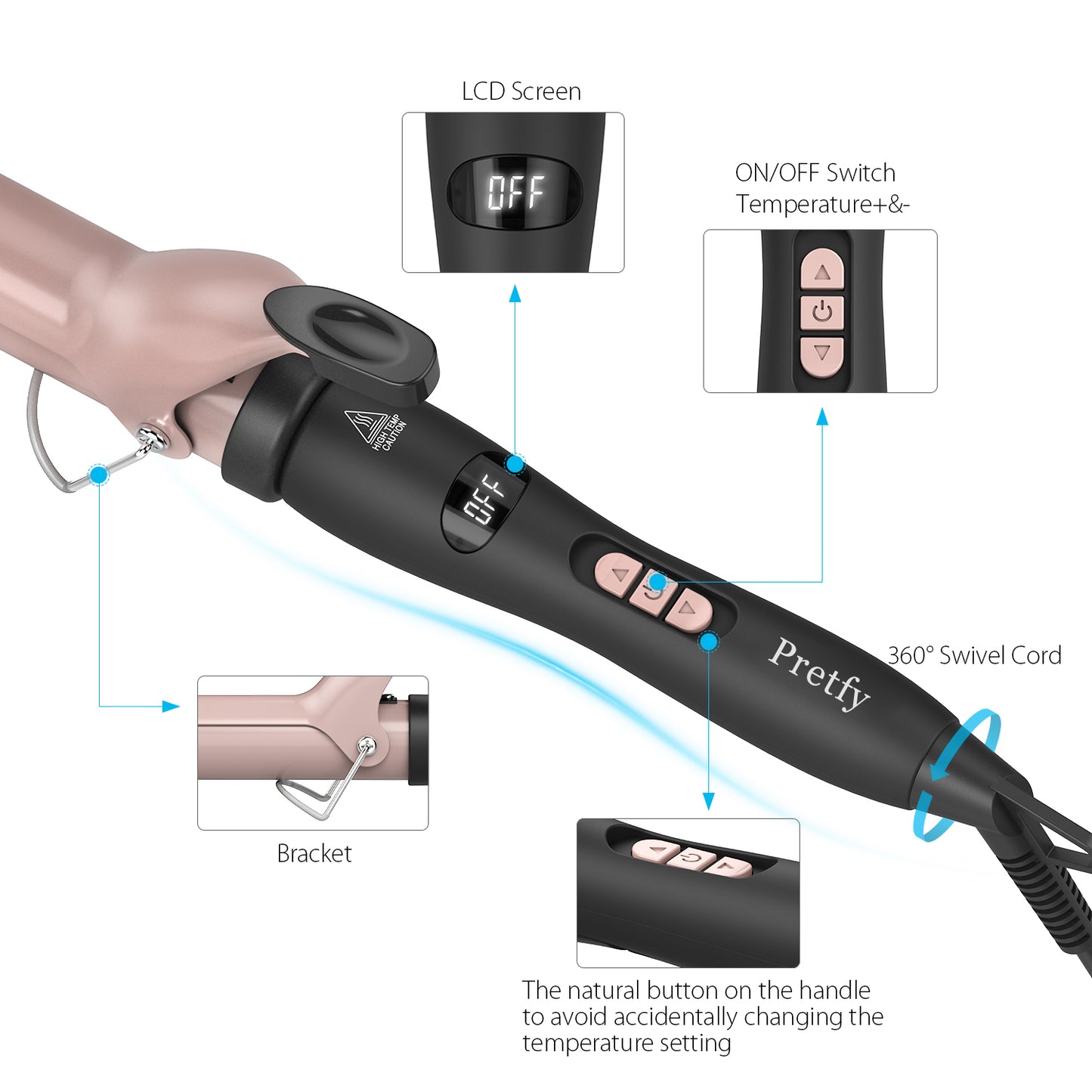1.25in Ceramic Barrel Automatic Rotating Curling Iron, Digital Temp Control, Curling Wand Fast Heat Up, Auto Shut Off for Waves, Beach Curls for Women, Ideal Gift