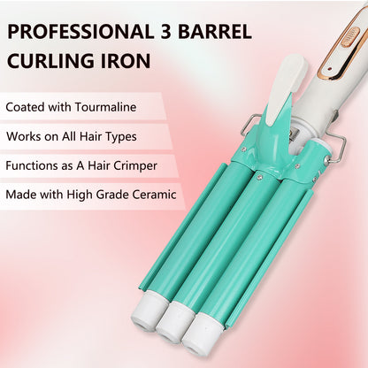 Hair Curler Wand, Gold Hair Curling Iron Anti Slip Safe Adjustable Temperature 360 Rotating Cord For Hair Salon
